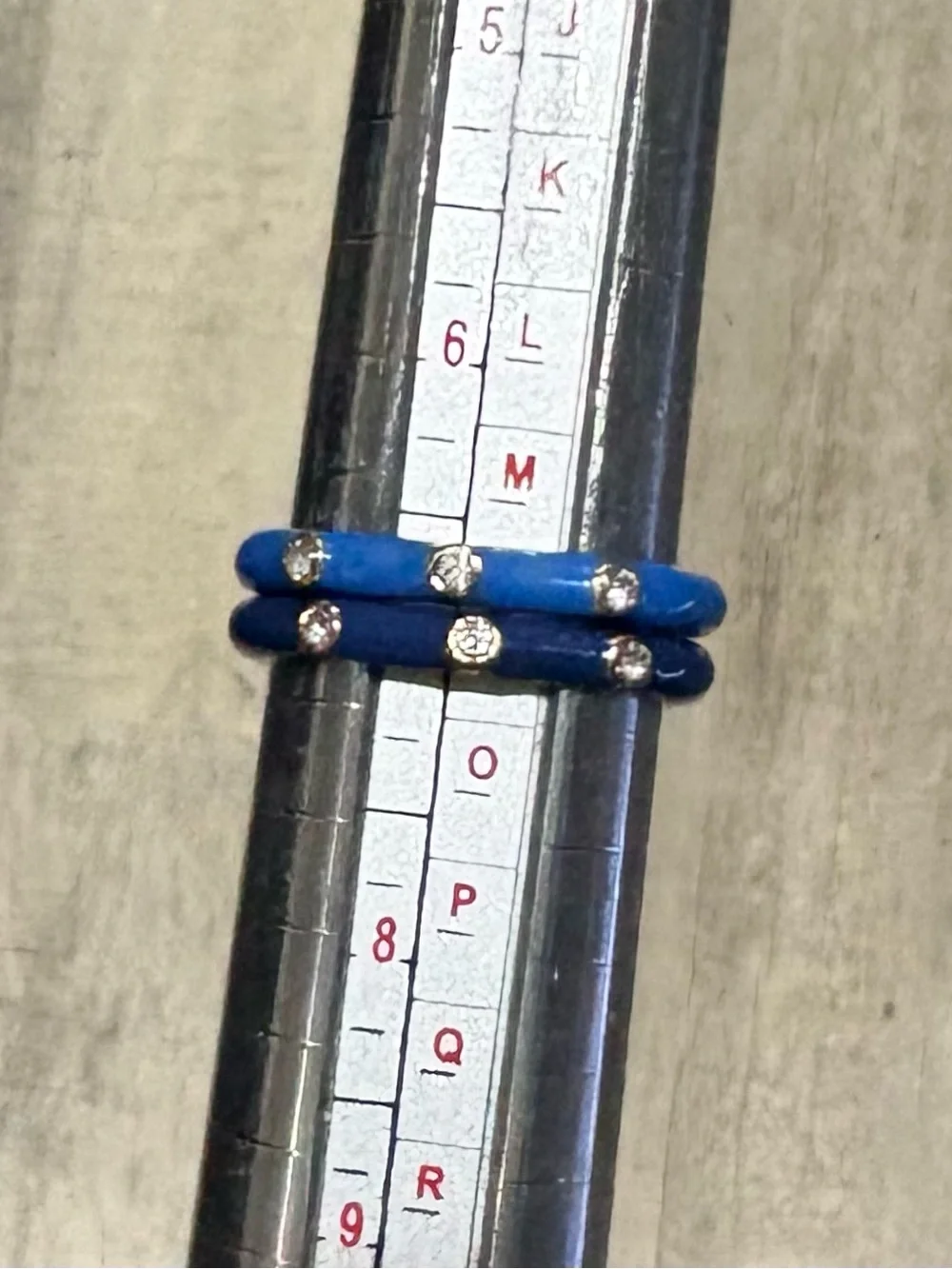 Vintage Blue Enamel Stacking Ring Set Rhinestone Bands Size 7 Pair